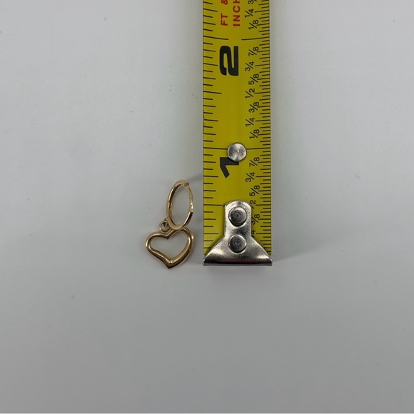 14K Yellow Gold Heart Dangle Huggie Hoop Earrings real Gold Drop 1g New - Picture 5 of 5